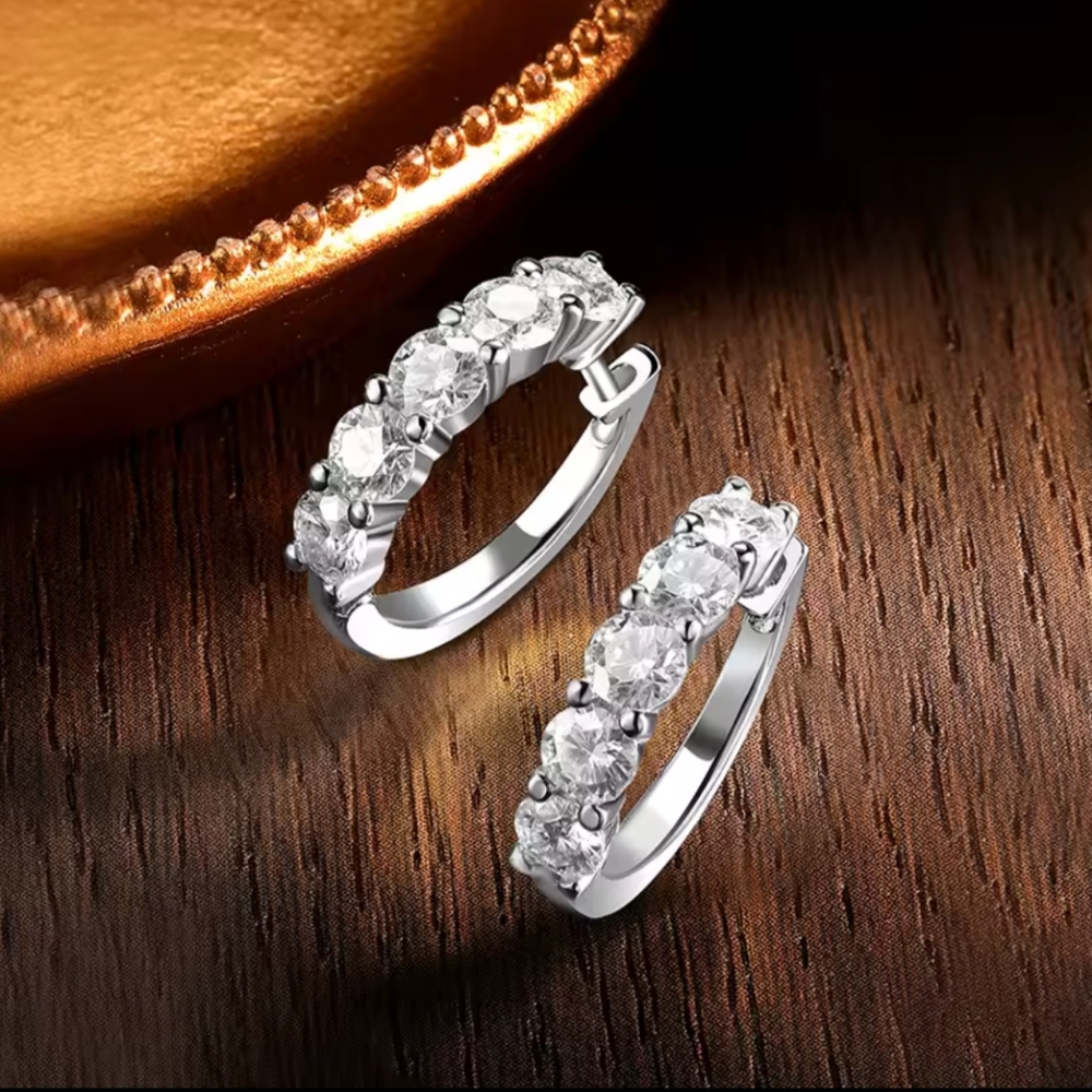 Certified 3ct. t.w. Moissanite DiamondWhite Gold  Huggie Hoop Earrings